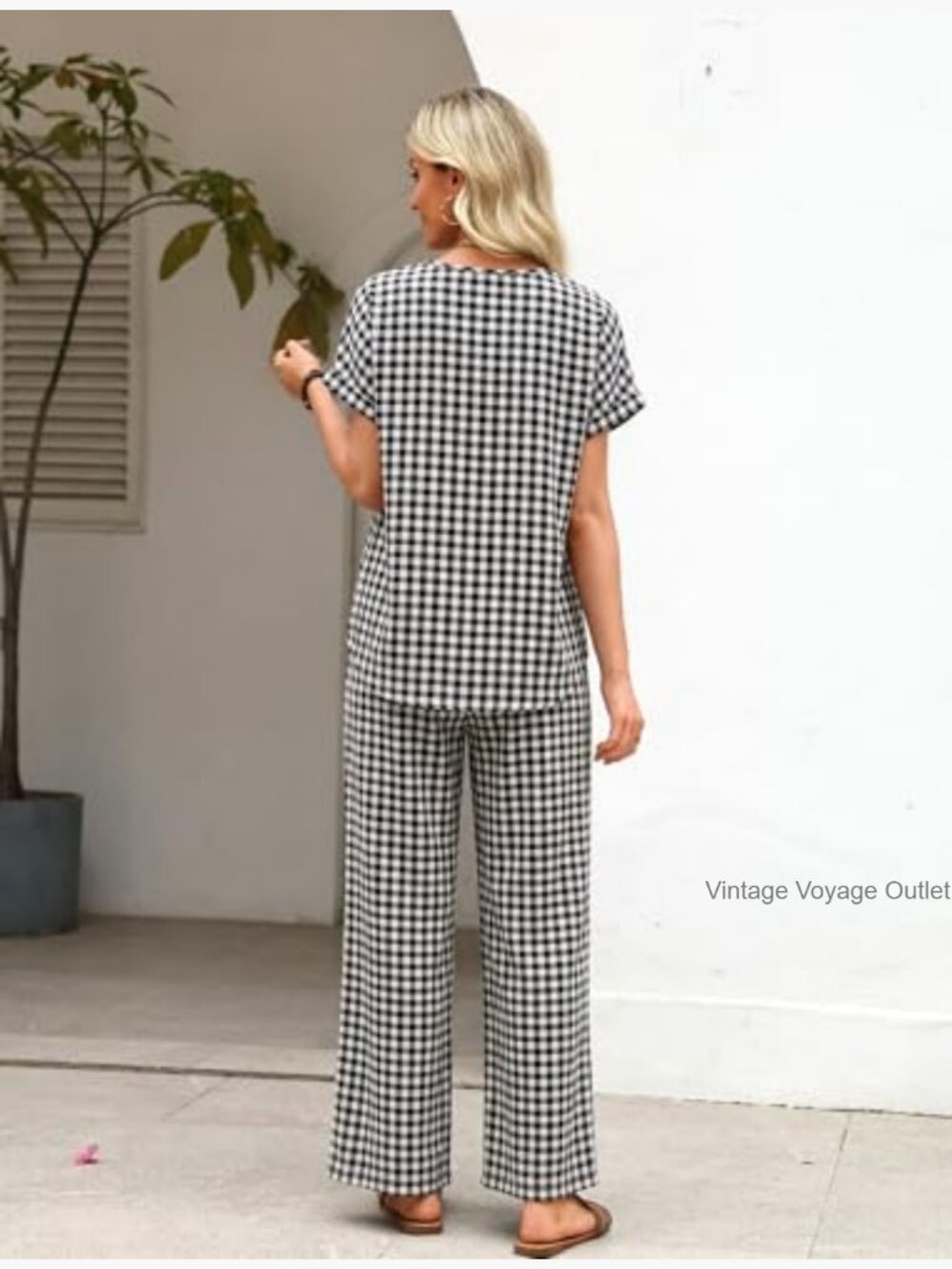 Women's Linen Blend 2 Piece Pant Set Summer Vacation Outfit - Picture 5 of 7